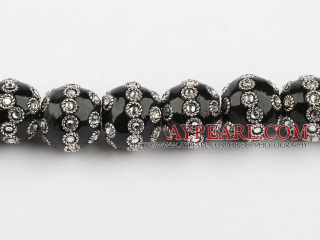 bali beads,22mm,black with Rhinestone ,Sold per 14.17-inch strands