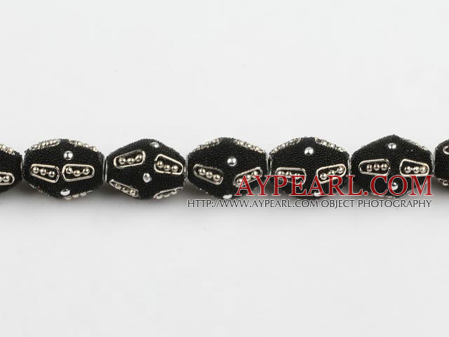 Frosted bali beads,16*22mm barrel, black ,Sold per 14.17-inch strand