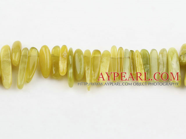 Olive Jade Gemstone Beads, Yellow, 4*21 long tooth, hole shape, Sold per 15.7-inch strand