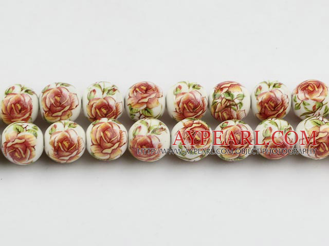 Porcelain Beads, Colorful, 12mm stampled flower, Sold per 15.4-inch strand