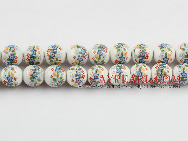 Porcelain Beads, Colorful, 12mm stampled flower, Sold per 15.4-inch strand