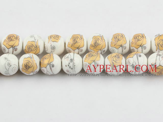 Porcelain Bead, Colorful, 14mm stamped flower, Sold per 15-inch strand