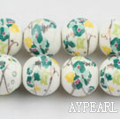 Porcelain Bead, Colorful, 14mm stamped flower, Sold per 15-inch strand