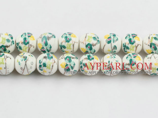 Porcelain Bead, Colorful, 14mm stamped flower, Sold per 15-inch strand