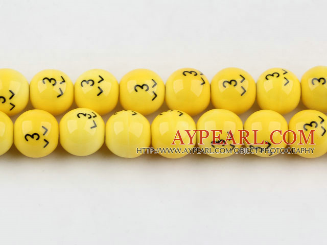 Porcelain Bead, Yellow, 14mm lovely expression, Sold per 15-inch strand