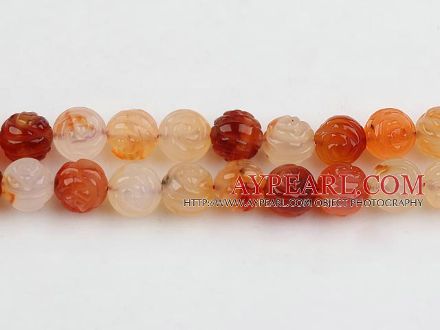 Agate Gemstone Beads, Orange, 10mm carved rose round,Sold per 14.96-inch strands