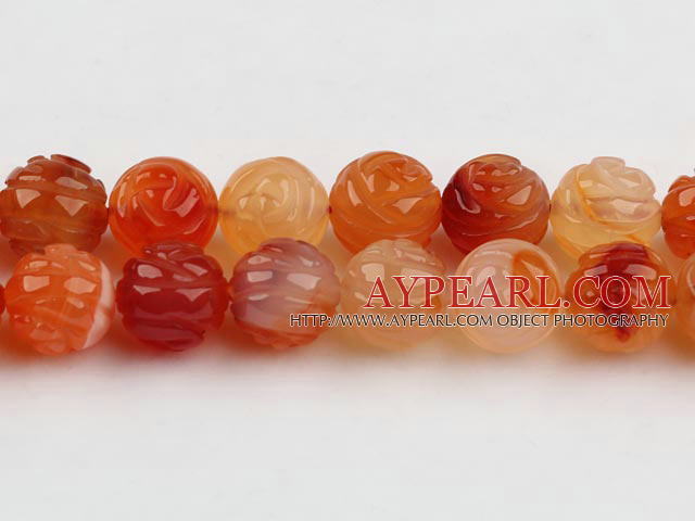 Agate Gemstone Beads, Orange, 12mm carved rose round,Sold per 14.96-inch strands