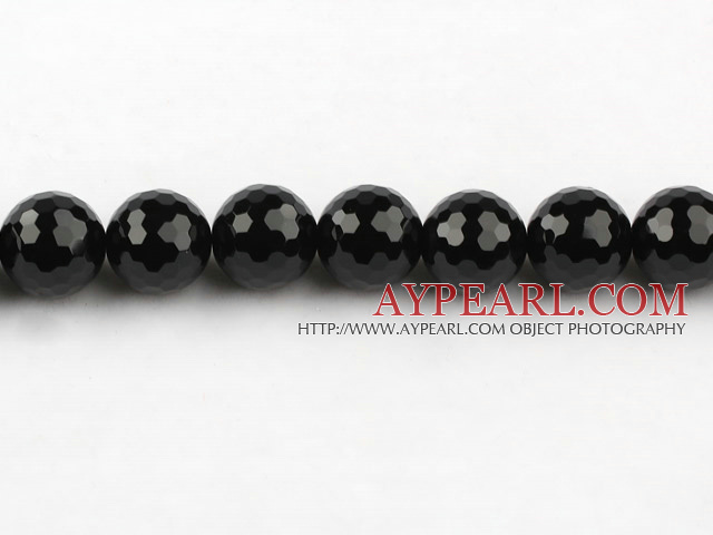 black agate beads,16mm ball,faceted,Grade A,Sold per 15.35-inch strands