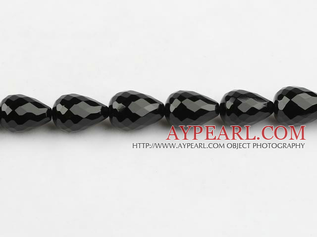 black agate beads,13*18mm teardrop,faceted,straight hole,Grade A,Sold per 15.35-inch strands