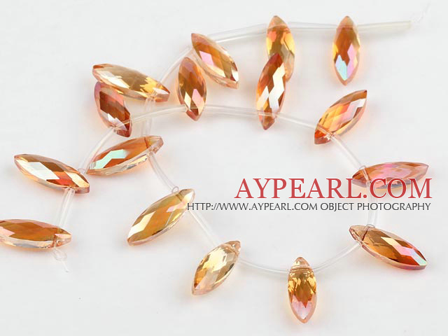 Lampwork Glass Crystal Beads, 10*14*30mm heterotypic plating color shape, Sold per 13-inch strand