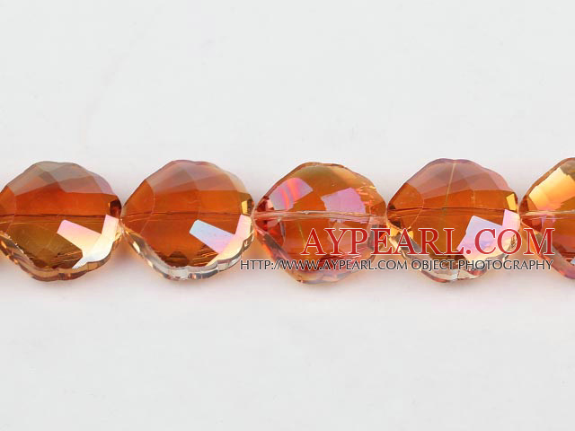 Lampwork Glass Crystal Beads, Orange, 11*25*25mm fan-shaped plating color,Sold per 14.57-inch strands