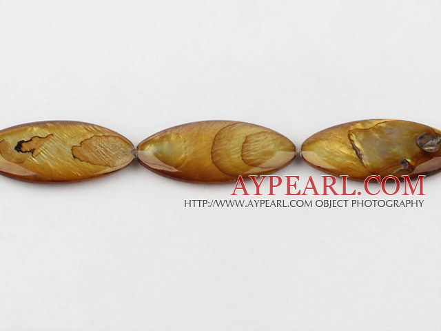 Shell Beads, Brown, 3*15*35mm dyed horse eye shape, Sold per 15-inch strand