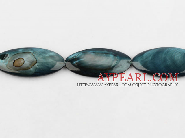 Shell Beads, Black Blue, 3*15*35mm dyed horse eye shape, Sold per 15-inch strand