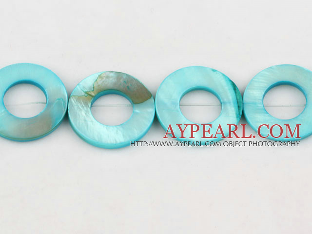 Shell Beads, Light Blue, 25mm dyed ring shape, Sold per 15.7-inch strand