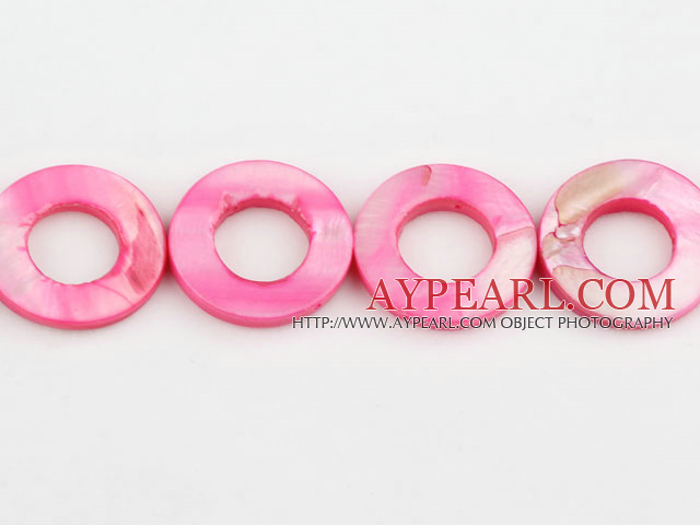 Shell Beads, Deep Pink, 25mm dyed ring shape, Sold per 15.7-inch strand