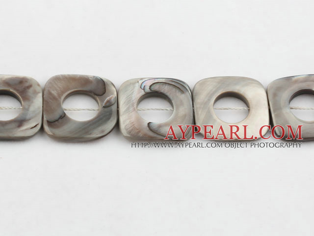 Shell Beads, Gray, 25*25mm fresh water, hollow out square shape, Sold per 15.7-inch strand