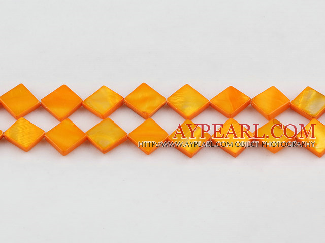 Shell Beads, Orange, 10*10mm dyed opposite angles , Sold per 15-inch strand