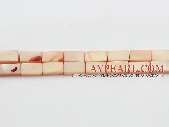 Shell Beads, Baby Pink, 7*12mm dyed rectangle, Sold per 15-inch strand