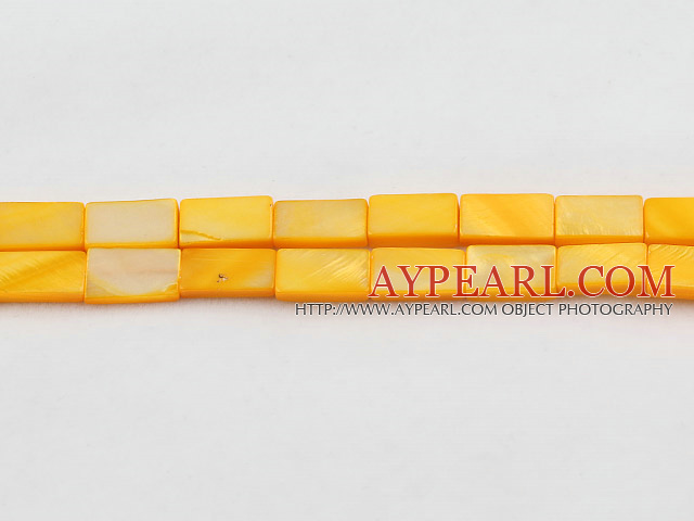 Shell Beads, Orange, 7*12mm dyed rectangle, Sold per 15-inch strand