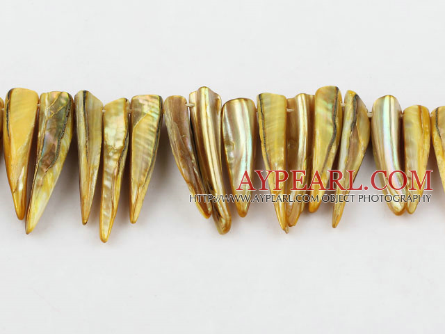 Shell Beads, Yellow, 5*8*35mm dyed long tooth, Sold per 15-inch strand