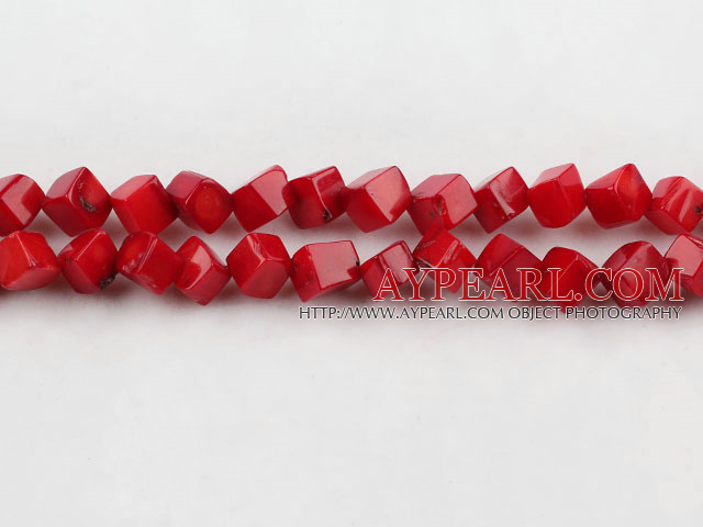 coral beads,8mm cube,red,about 32 strands/kg