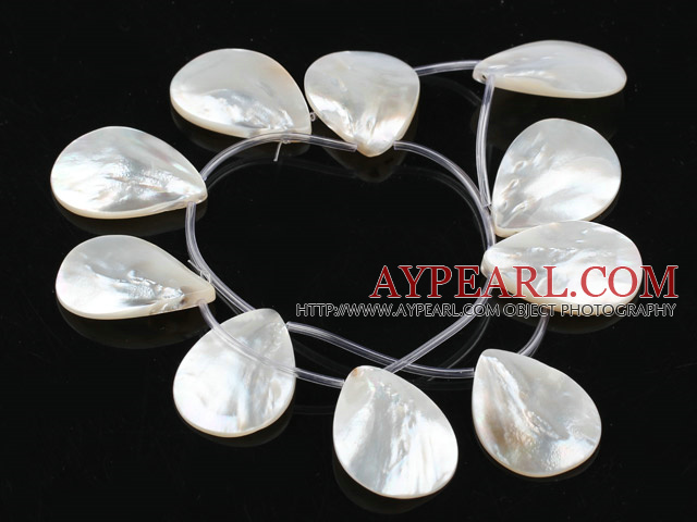 Shell Beads, White, 20*30mm drop shape, lip shell, Sold per 15.7-inch strand