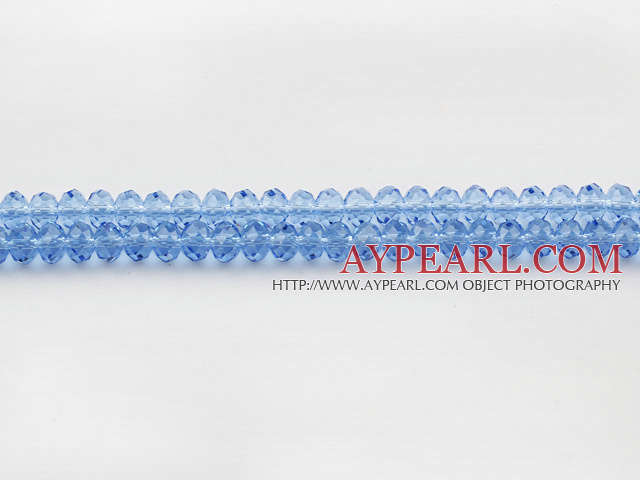 Lampwork Glass Crystal Beads, Light Blue, 6mm flat, Sold per 16.9-inch strand