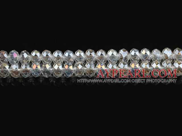 Lampwork Glass Crystal Beads, Flashing White, 8mm faceted platode, Sold per 16.5-inch strand