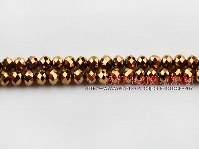 Lampwork Glass Crystal Beads, Antique Bronze, 8mm faceted platode, Sold per 15.7-inch strand