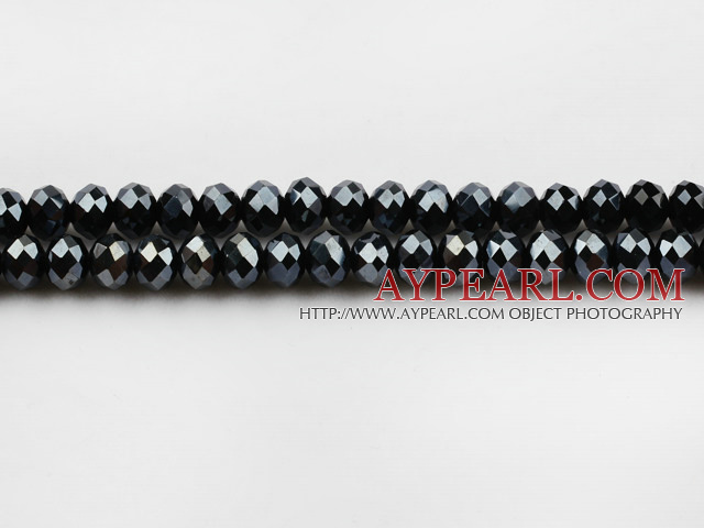 Lampwork Glass Crystal Beads, Black, 8mm faceted platode, Sold per 16.5-inch strand