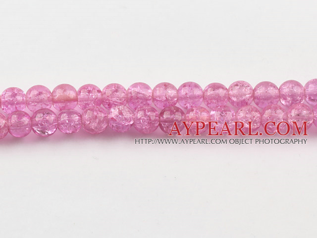 Lampwork Glass Crystal Beads, light purplish red, 8mm round frizzling shape, Sold per 31.5-inch strand