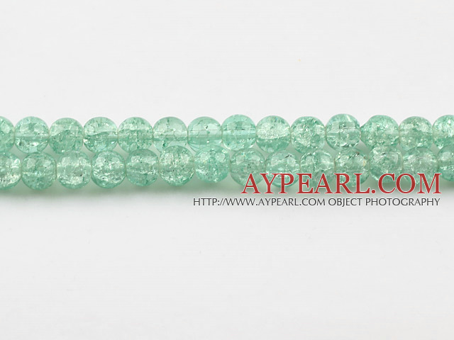 Lampwork Glass Crystal Beads, Light Green, 8mm round frizzling shape, Sold per 31.5-inch strand