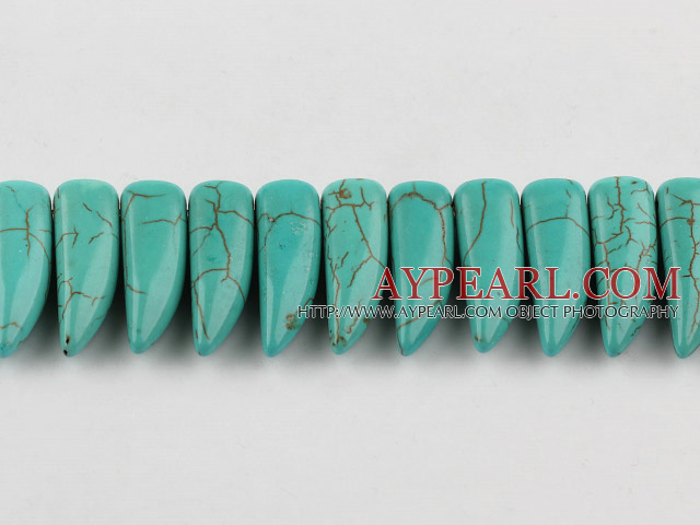 Turquoise Gemstone Beads, Green, 5*30mm pressed, oxhorn shape,Sold per 15.35-inch strands