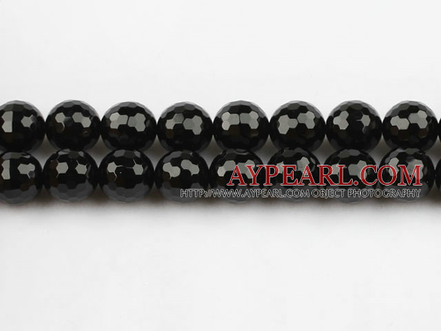 black agate beads,10mm,round,faceted,Grade A,sold per 15.35-inch strand