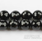 black agate beads,14mm,round,faceted,Grade A,Sold per 15.35-inch strands