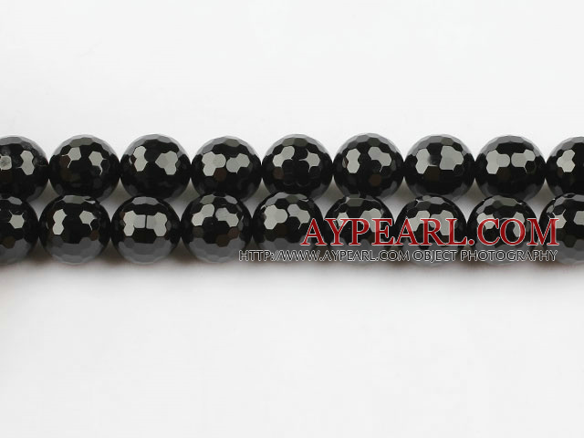 black agate beads,14mm,round,faceted,Grade A,Sold per 15.35-inch strands