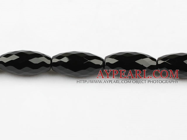 black agate beads,15*30mm,rice,faceted,Grade A,Sold per 15.35-inch strands