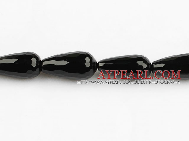 black agate beads,10*20mm,teardrop,faceted,Grade A,straight hole,Sold per 15.35-inch strands