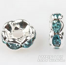 A Rhinestone Spacer Beads,6mm,cyan,with silver wave lace,sold per Pkg of 100