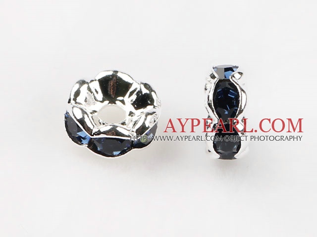 A Rhinestone Spacer Beads,6mm,dark blue,with silver wave lace,sold per Pkg of 100