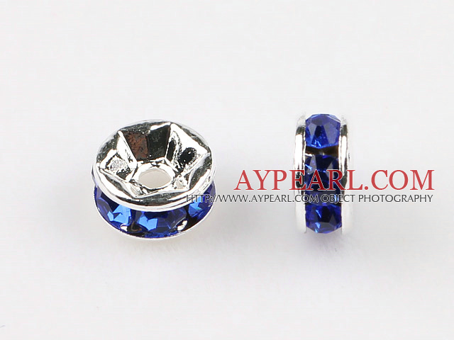 A Rhinestone Spacer Beads,6mm,blue, with silver round lace,sold per Pkg of 100