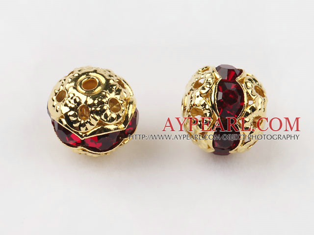 Round Rhinestone,8mm,garnet,with the golden flower cap,Sold per Pkg of 100