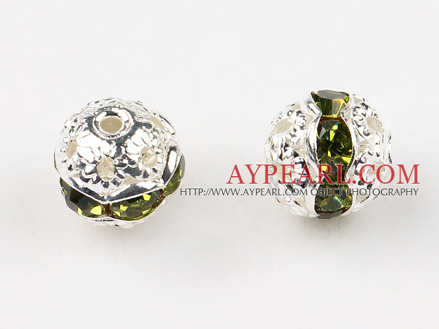 Round Rhinestone,8mm,green,with the silver flower cap,Sold per Pkg of 100