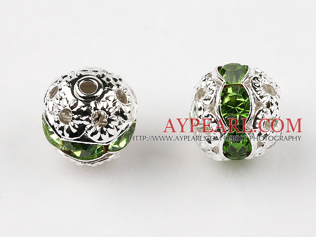 Round Rhinestone,8mm,green,with the silver flower cap,Sold per Pkg of 100