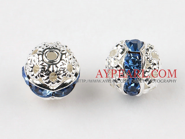 Round Rhinestone,8mm,blue,with the silver flower cap,Sold per Pkg of 100