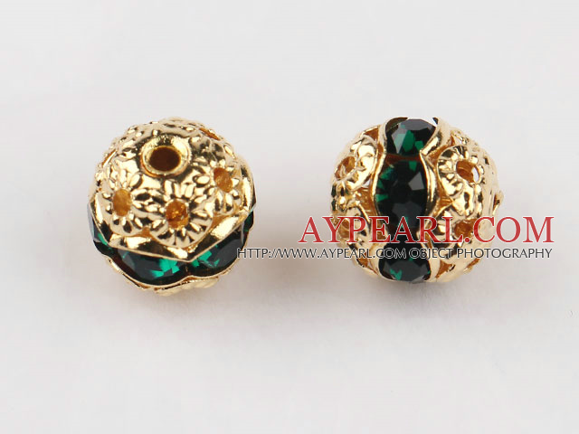 Round Rhinestone,8mm,verdure,with the golden flower cap,Sold per Pkg of 100