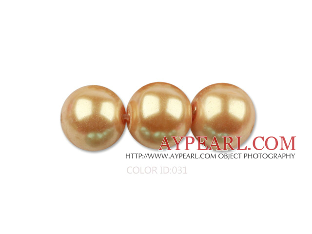 Glass pearl beads,dyed,4mm round, golden,about 224pcs/strand,Sold per 32.28-inch strand