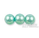 Glass pearl beads,6mm round,green lake, about 144pcs/strand,Sold per 32.28-inch strand