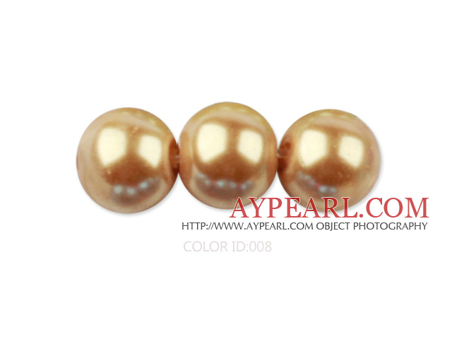 Glass pearl beads,8mm round,golden, about 108pcs/strand,Sold per 32.28-inch strand