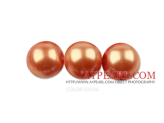 Glass pearl beads,8mm round,orange, about 108pcs/strand,Sold per 32.28-inch strand